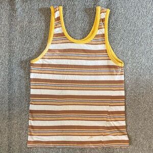 Vintage Striped Tank Top with Yellow Trim